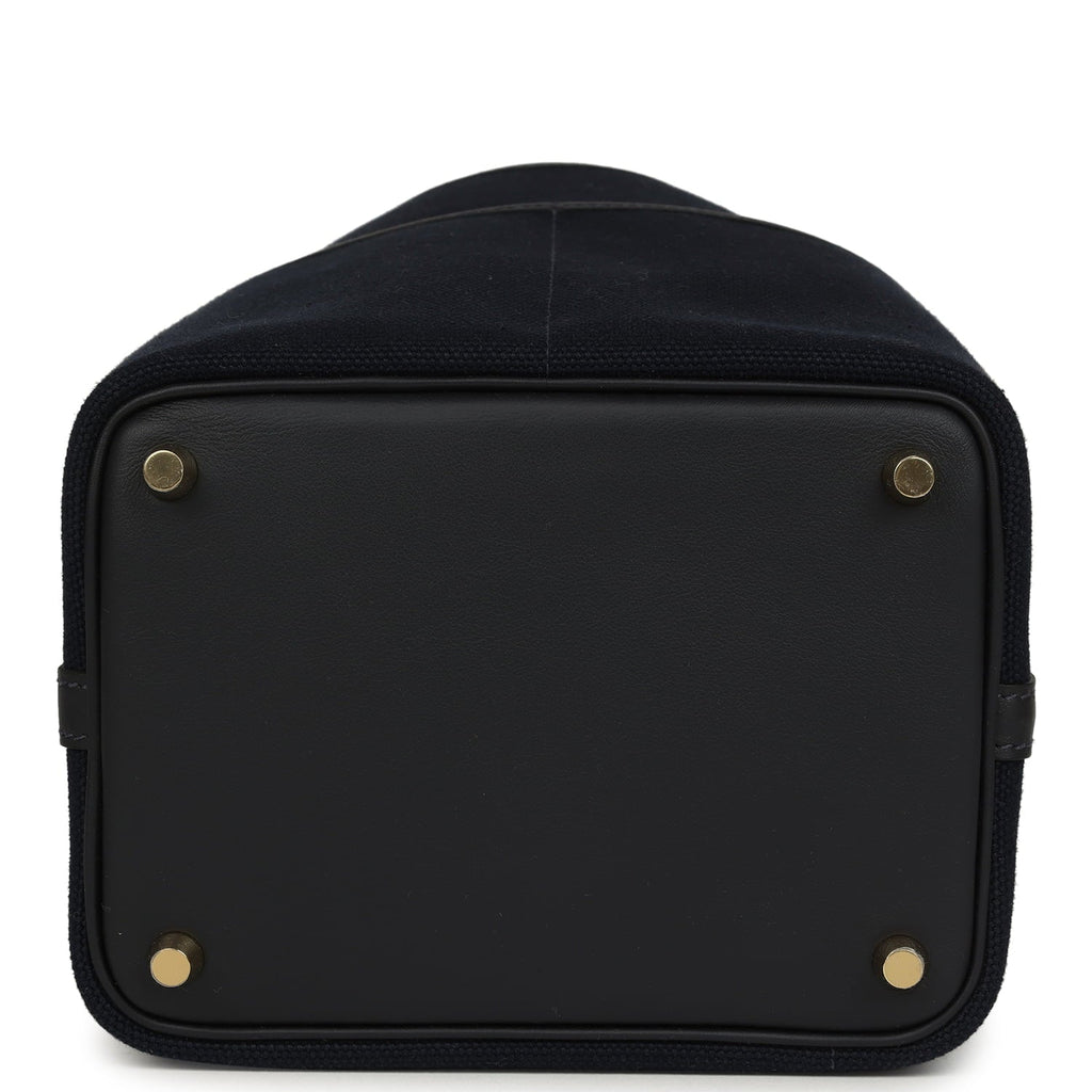 Hermes Picotin Cargo 18 Bleu Marine Swift and Toile Canvas Gold Hardware