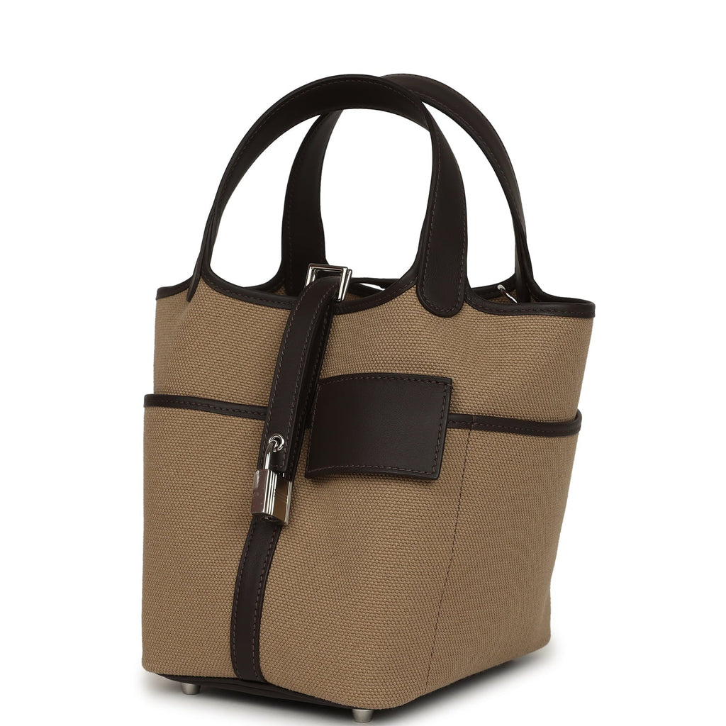 Hermes Picotin Cargo 18 Mousse Toile Canvas and Bai Brun Swift Palladium Hardware