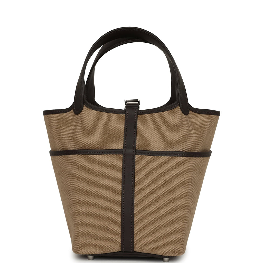 Hermes Picotin Cargo 18 Mousse Toile Canvas and Bai Brun Swift Palladium Hardware