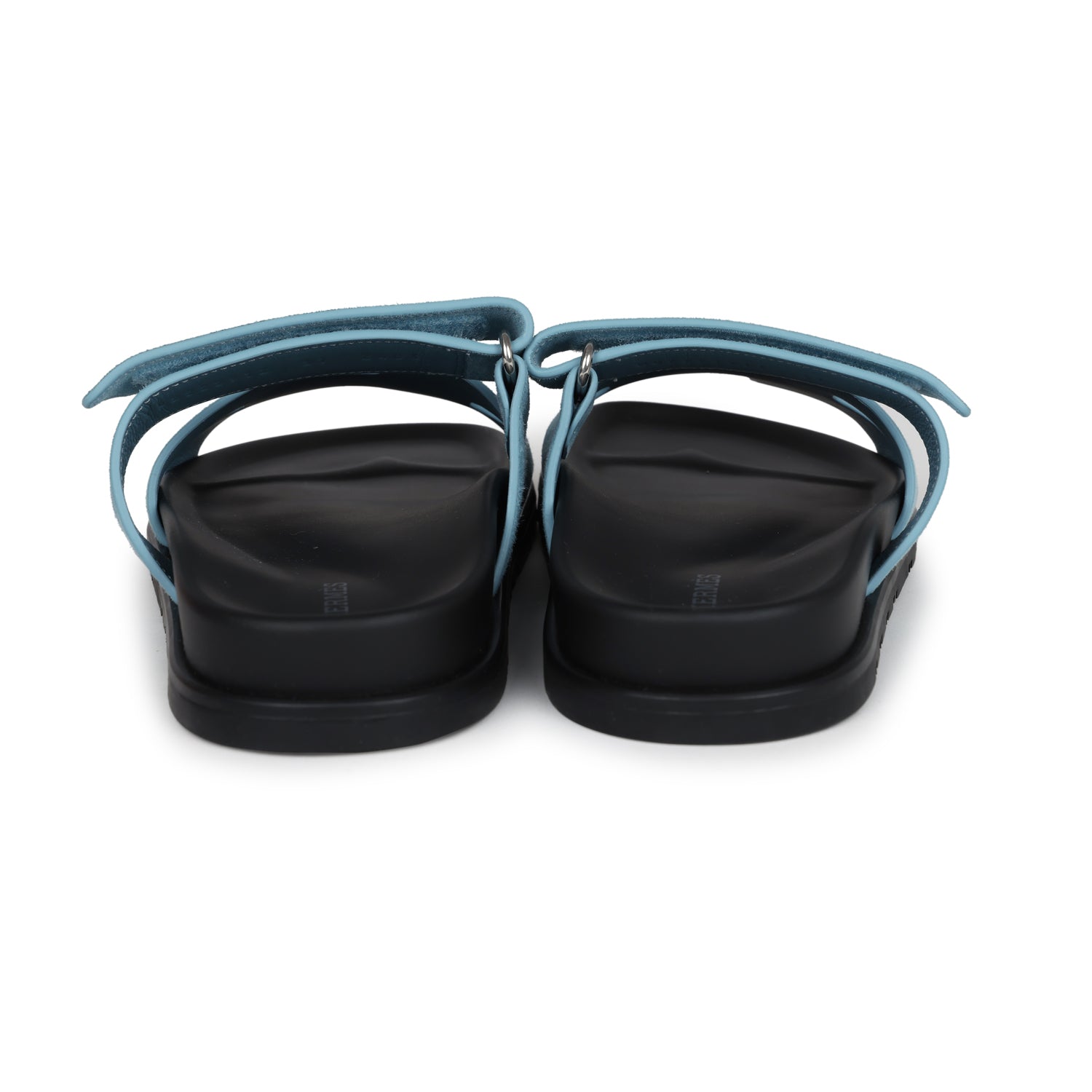 Hermes Chypre Techno Sandals Bleu Mineral Suede Palladium Hardware 37 EU