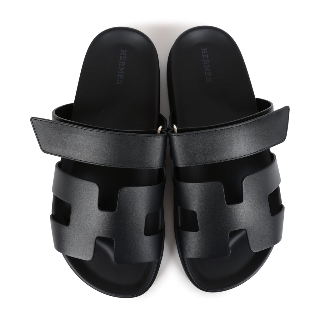 Hermes Chypre Techno Sandals Black Calfskin Palladium Hardware 38.5 EU