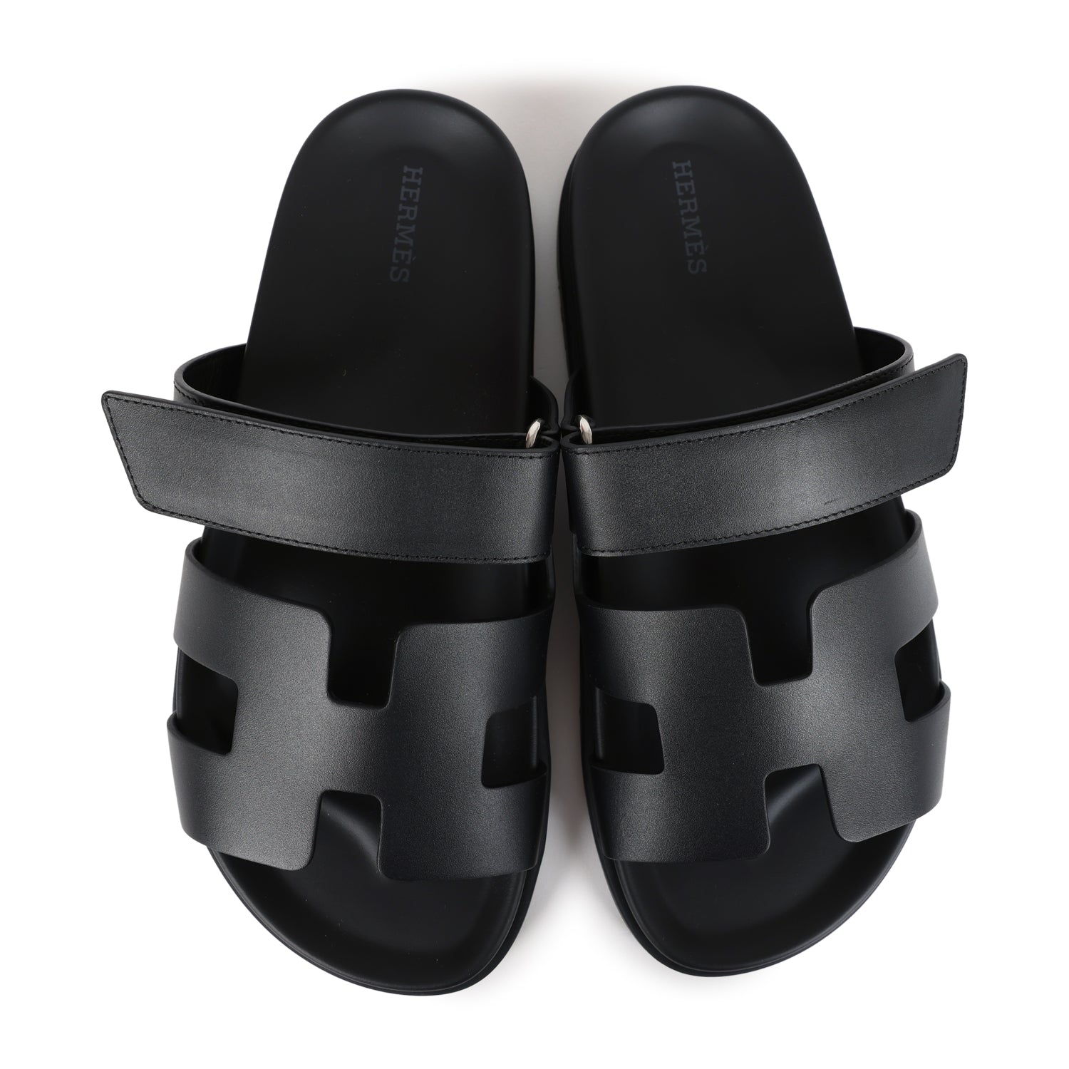 Hermes Chypre Techno Sandals Black Calfskin Palladium Hardware 38.5 EU