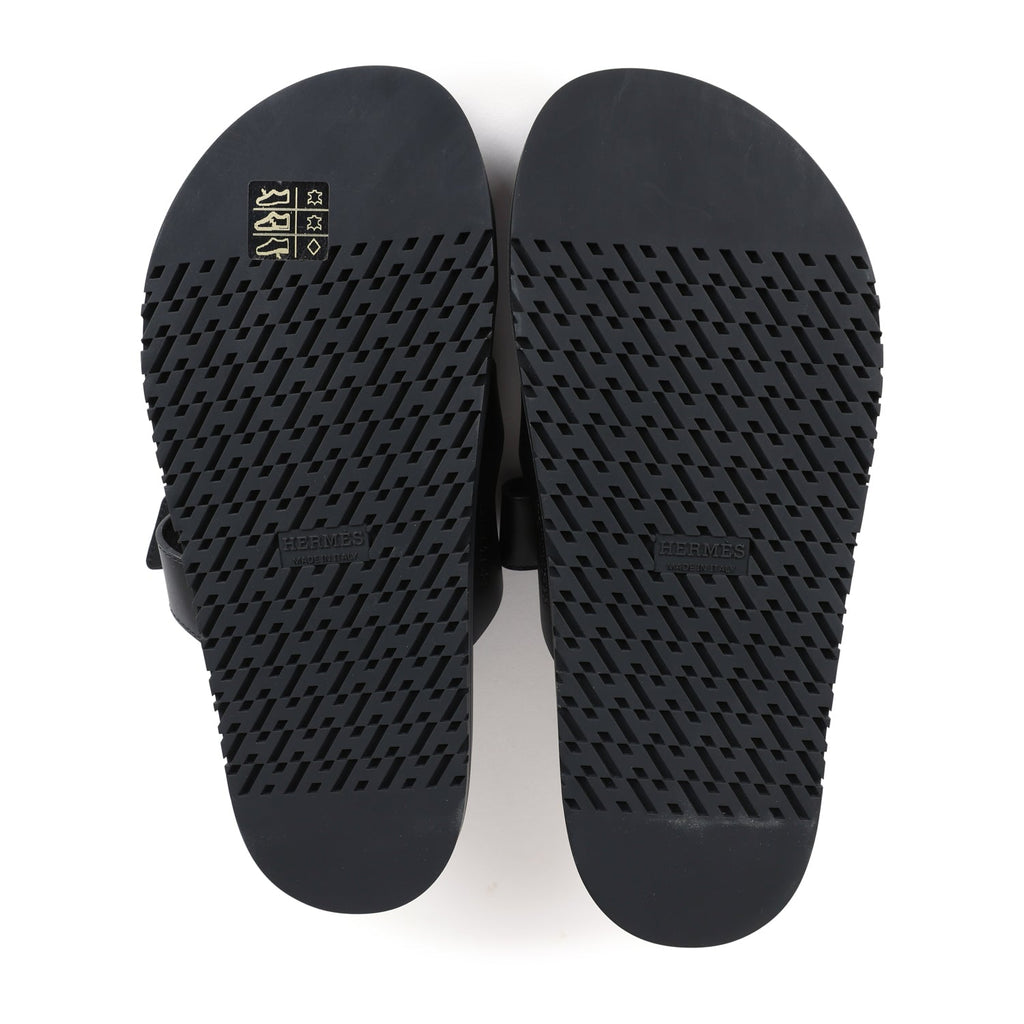 Hermes Chypre Techno Sandals Black Calfskin Palladium Hardware 38.5 EU