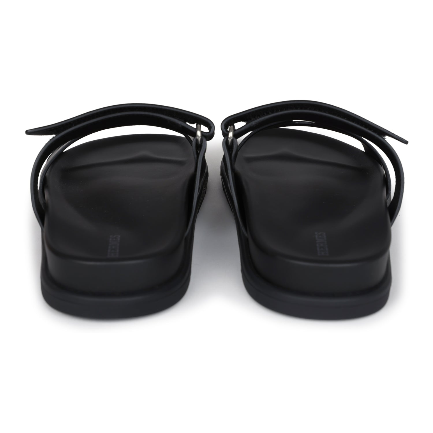 Hermes Chypre Techno Sandals Black Calfskin Palladium Hardware 38 EU
