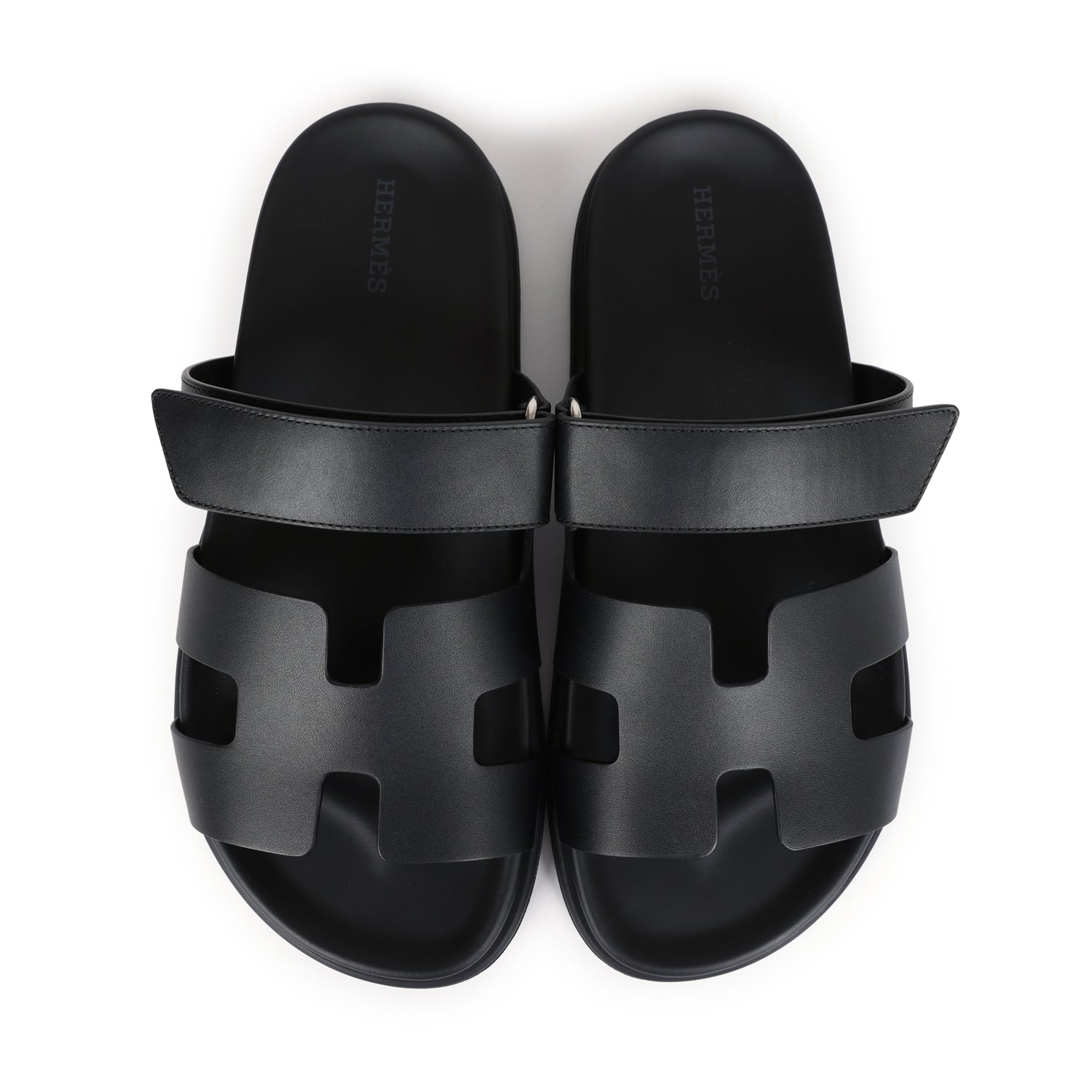 Hermes Chypre Techno Sandals Black Calfskin Palladium Hardware 38 EU