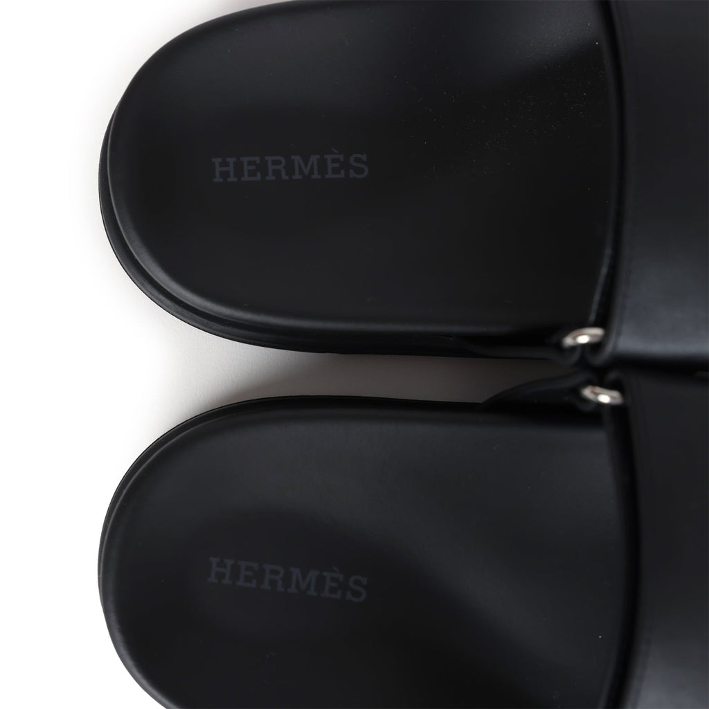 Hermes Chypre Techno Sandals Black Calfskin Palladium Hardware 38 EU
