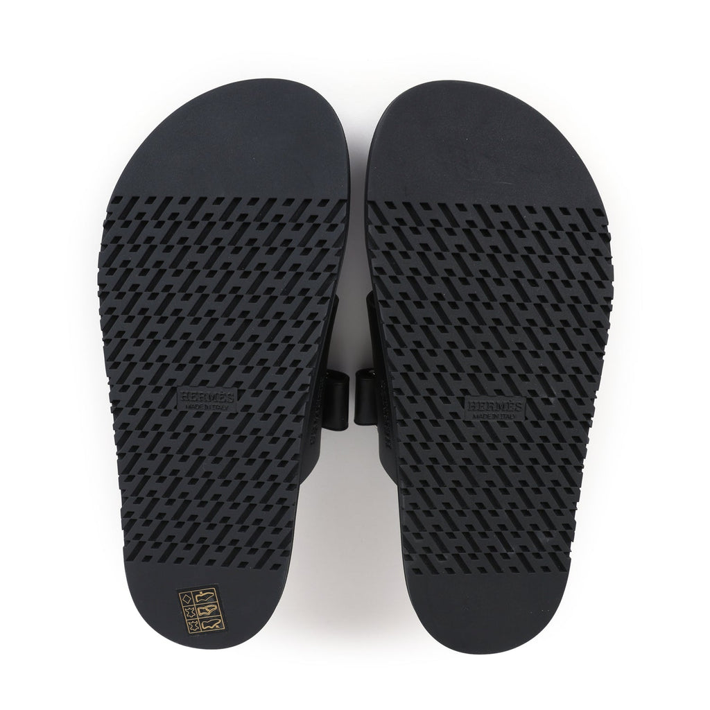 Hermes Chypre Techno Sandals Black Calfskin Palladium Hardware 38 EU