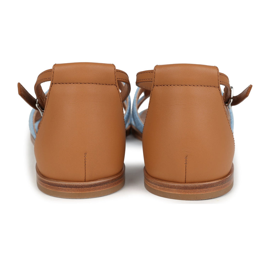Hermes Santorini Sandals Bleu Clair and Naturel Denim Palladium Hardware 38 EU