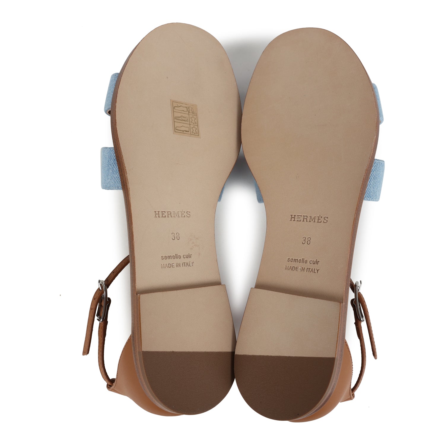 Hermes Santorini Sandals Bleu Clair and Naturel Denim Palladium Hardware 38 EU