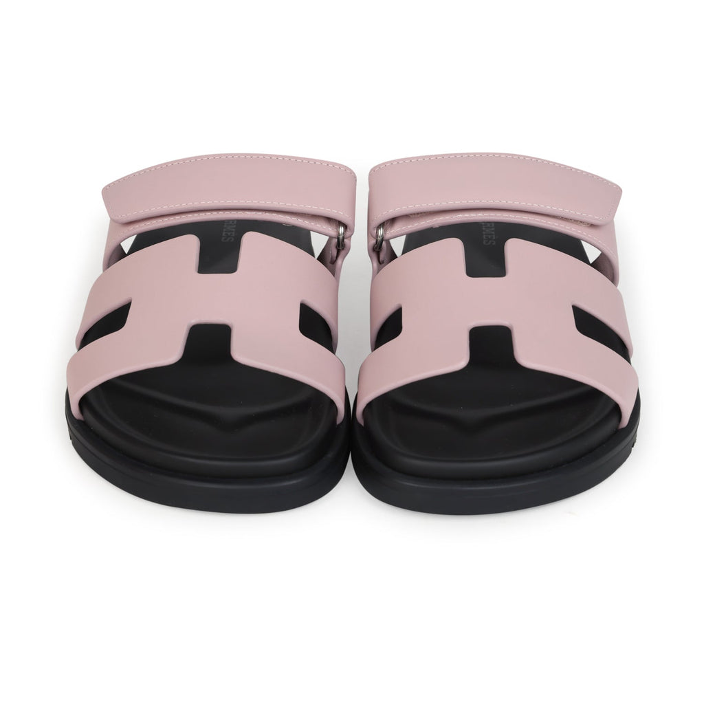 Hermes Chypre Techno Sandals Rose Cancan Calfskin Palladium Hardware 37 EU