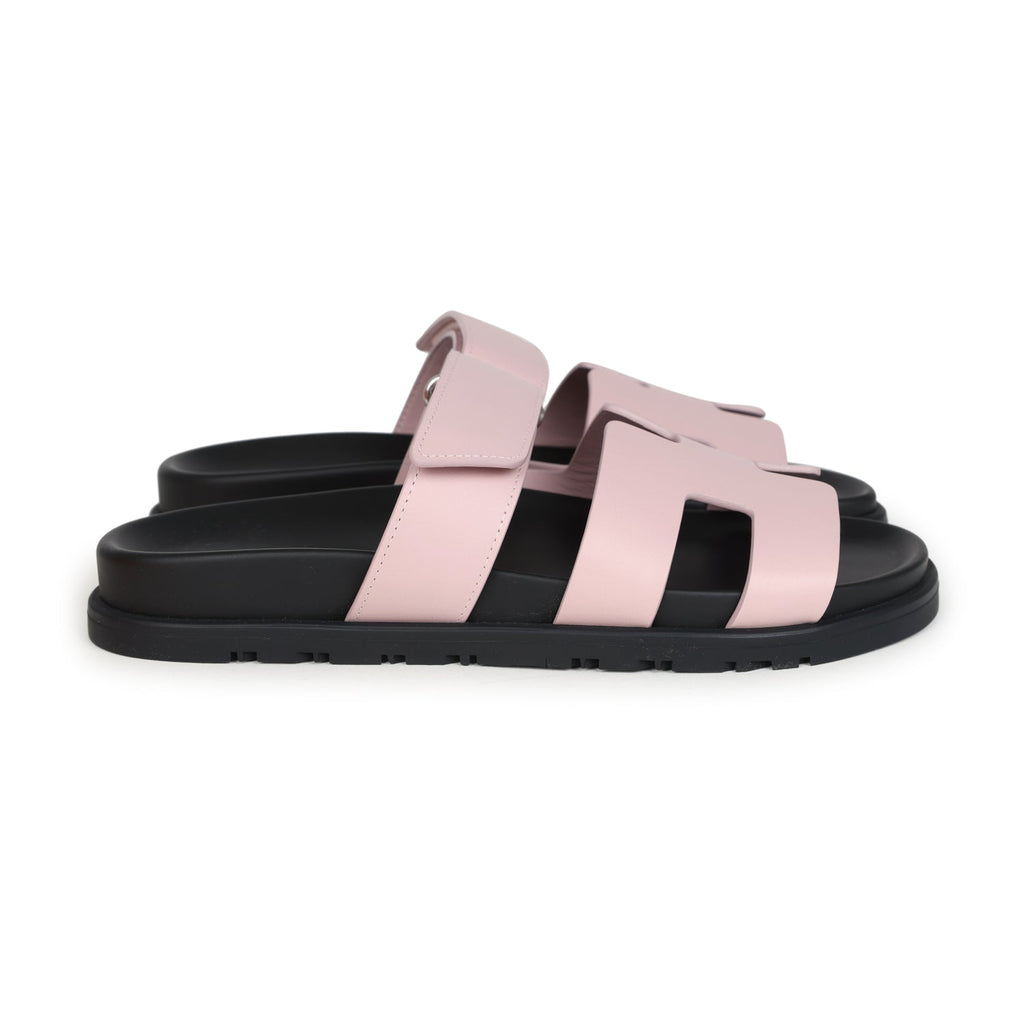 Hermes Chypre Techno Sandals Rose Cancan Calfskin Palladium Hardware 37 EU