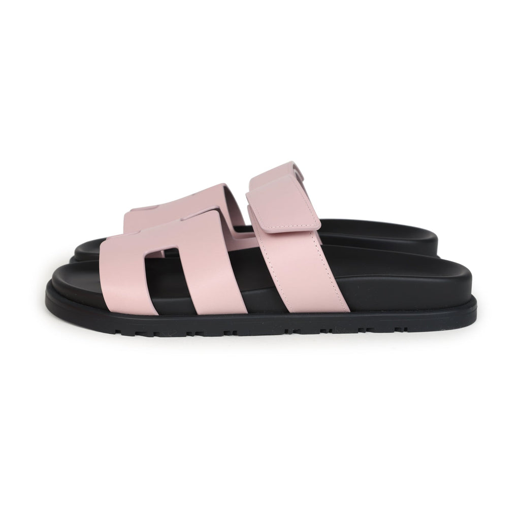 Hermes Chypre Techno Sandals Rose Cancan Calfskin Palladium Hardware 37 EU