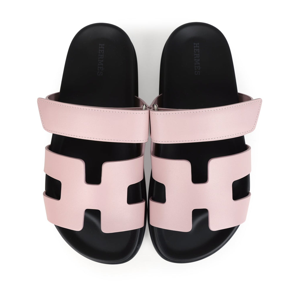 Hermes Chypre Techno Sandals Rose Cancan Calfskin Palladium Hardware 37 EU