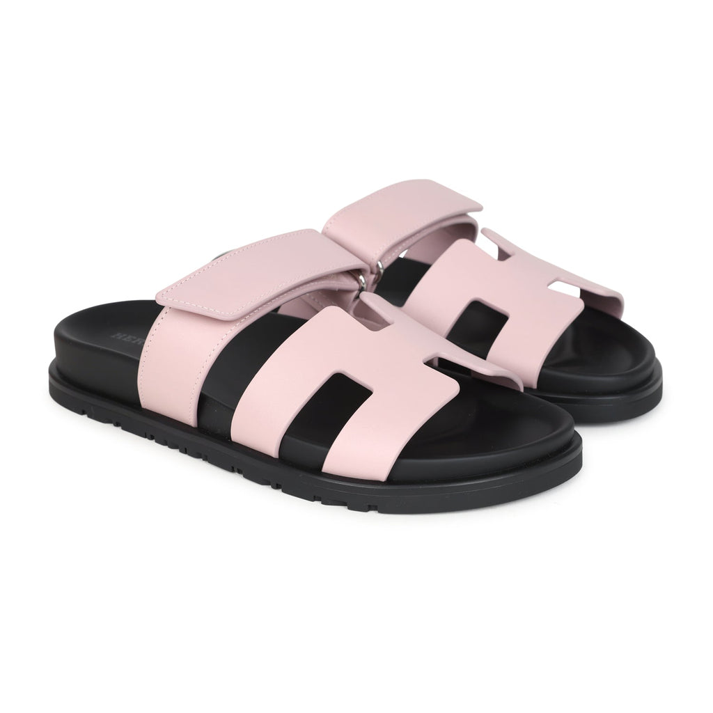 Hermes Chypre Techno Sandals Rose Cancan Calfskin Palladium Hardware 35 EU