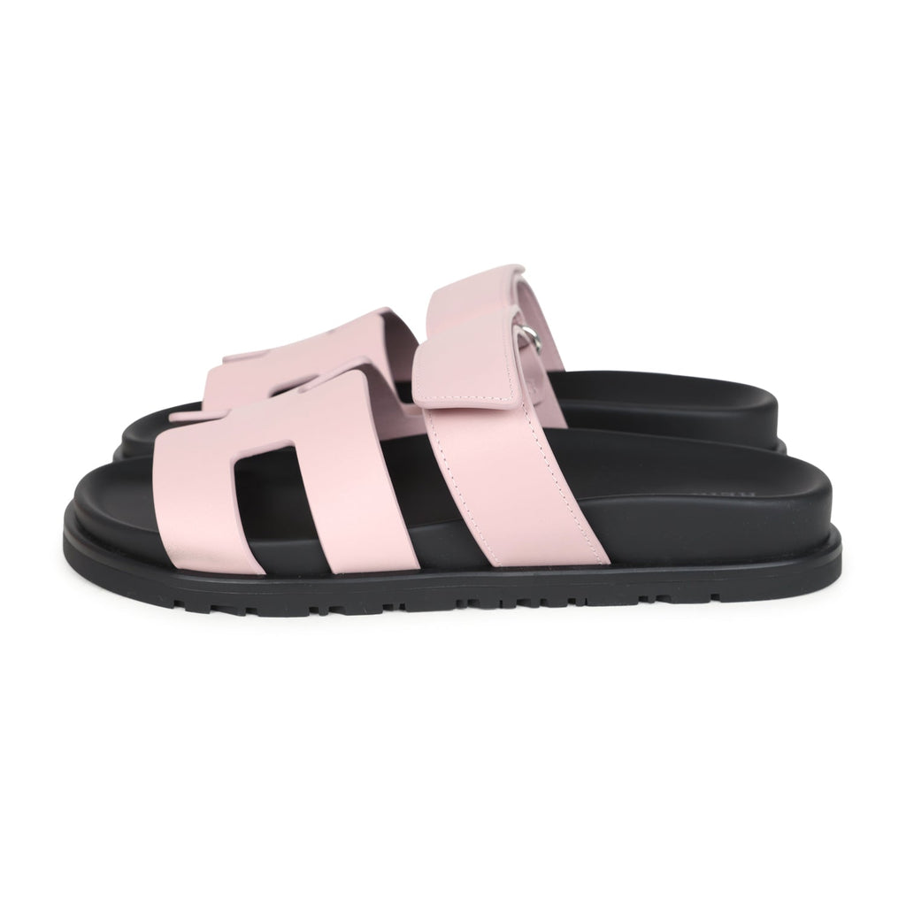Hermes Chypre Techno Sandals Rose Cancan Calfskin Palladium Hardware 35 EU