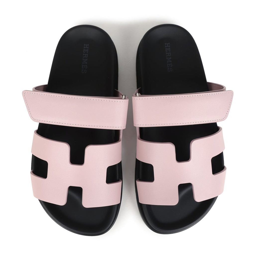 Hermes Chypre Techno Sandals Rose Cancan Calfskin Palladium Hardware 35 EU