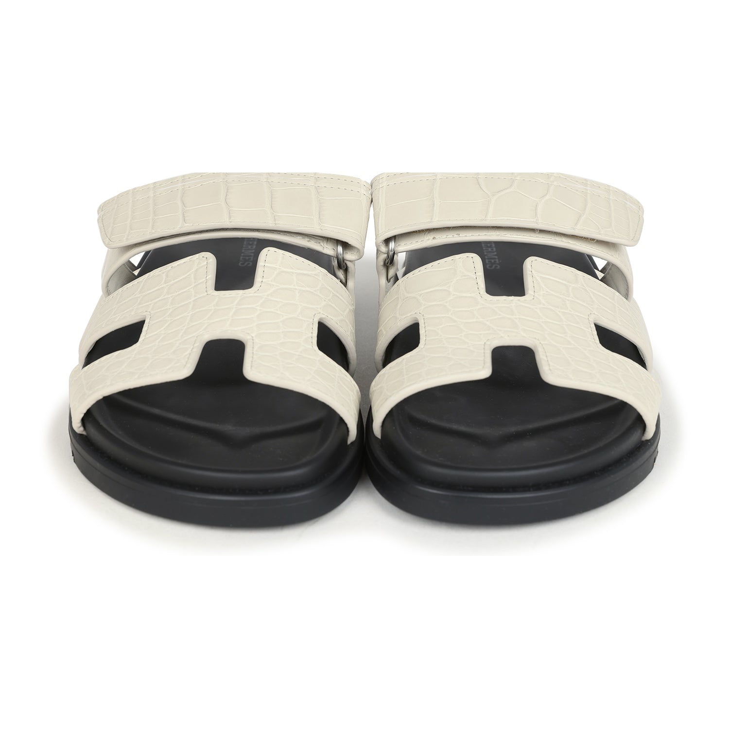 Hermes Chypre Techno Sandals Beige Glaise Matte Alligator Palladium Hardware 37 EU