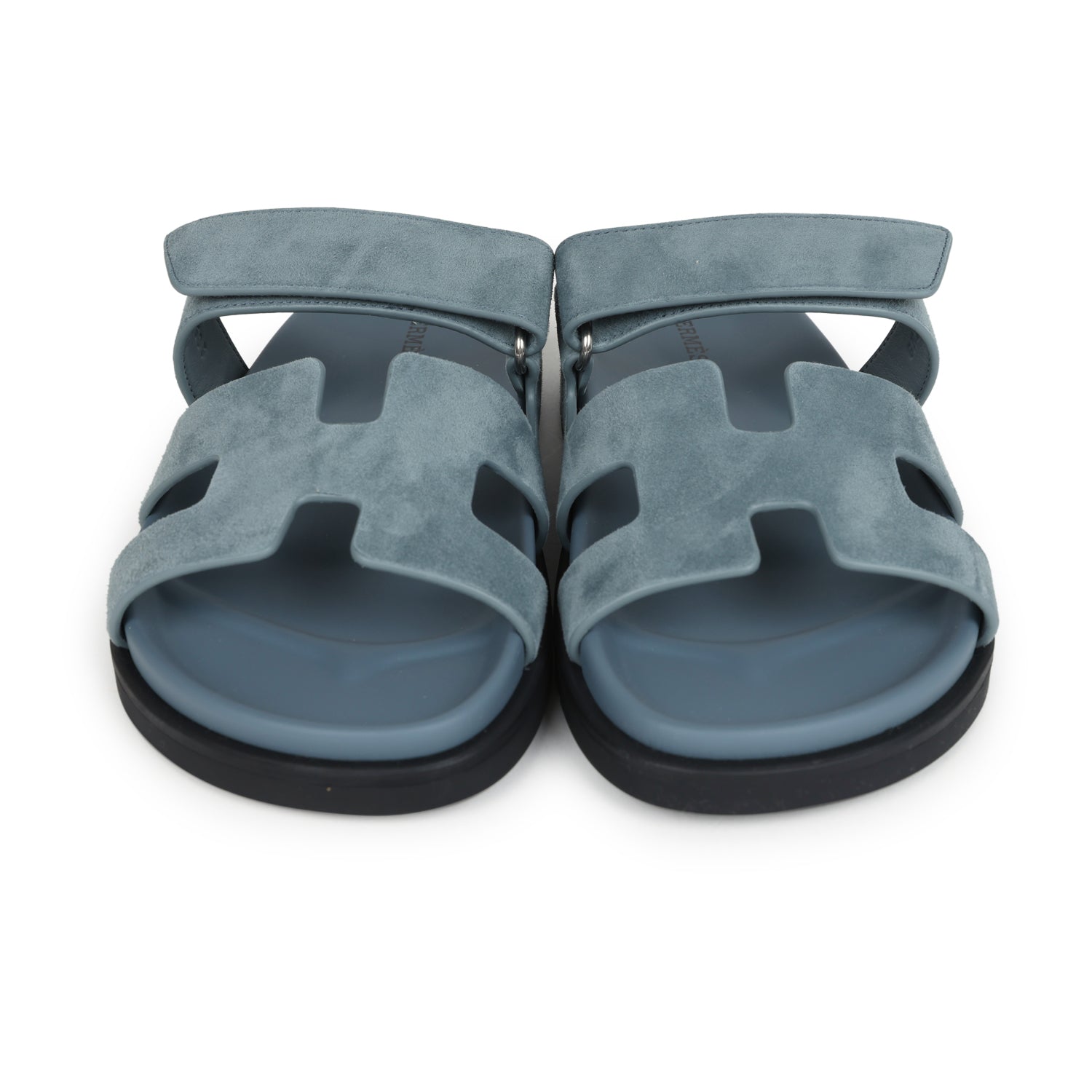 Hermes Chypre Techno Sandals Bleu Tonnerre Suede Palladium Hardware 37 EU