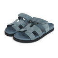 Hermes Chypre Techno Sandals Bleu Tonnerre Suede Palladium Hardware 37 EU