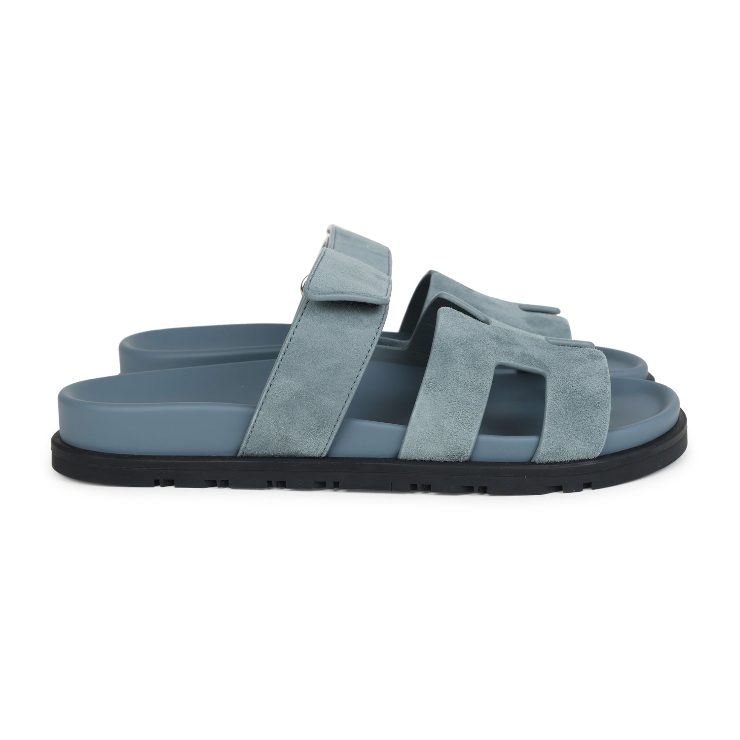 Hermes Chypre Techno Sandals Bleu Tonnerre Suede Palladium Hardware 37 EU