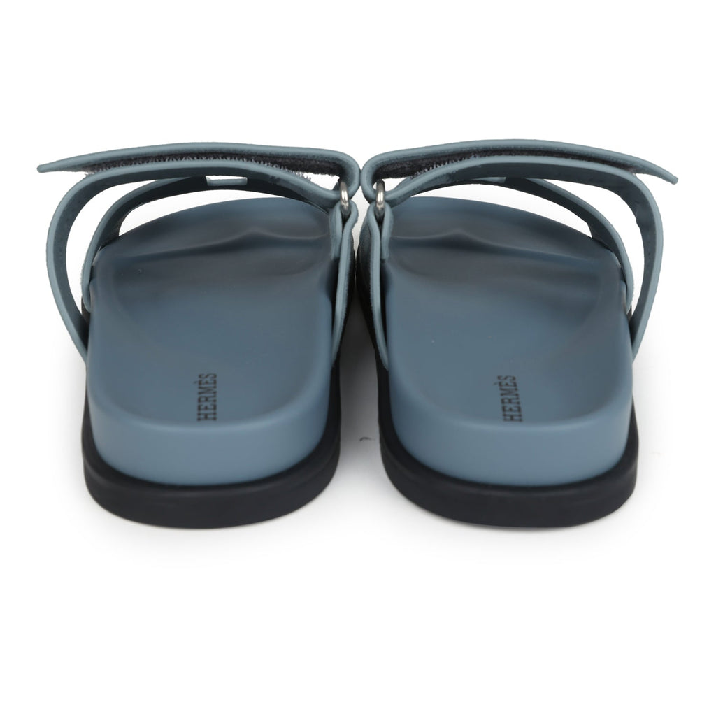 Hermes Chypre Techno Sandals Bleu Tonnerre Suede Palladium Hardware 37 EU