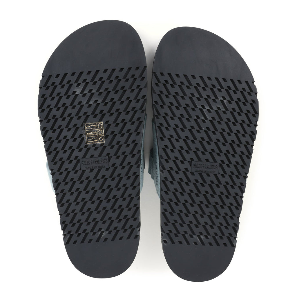 Hermes Chypre Techno Sandals Bleu Tonnerre Suede Palladium Hardware 37 EU