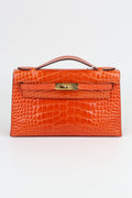 HERMÈS Kelly Pouch Alligator Orange Gold
