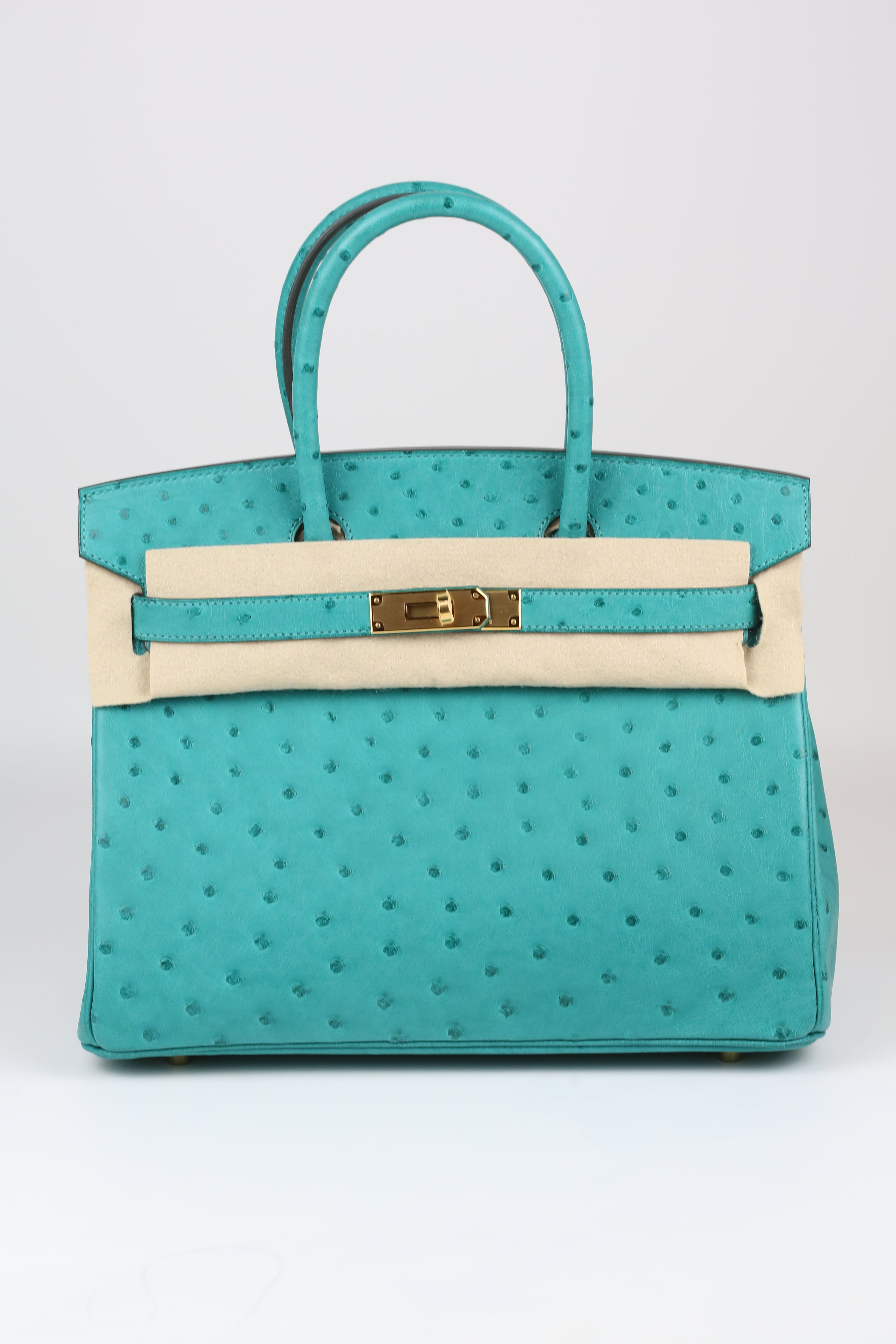 HERMÈS Birkin 30 Ostrich Vert Verone Gold