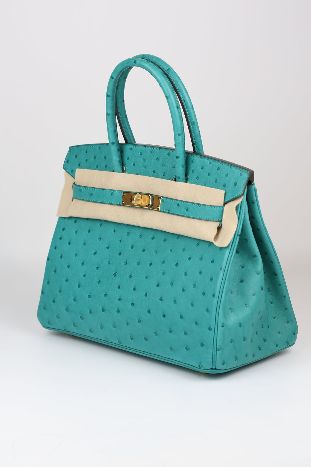 HERMÈS Birkin 30 Ostrich Vert Verone Gold