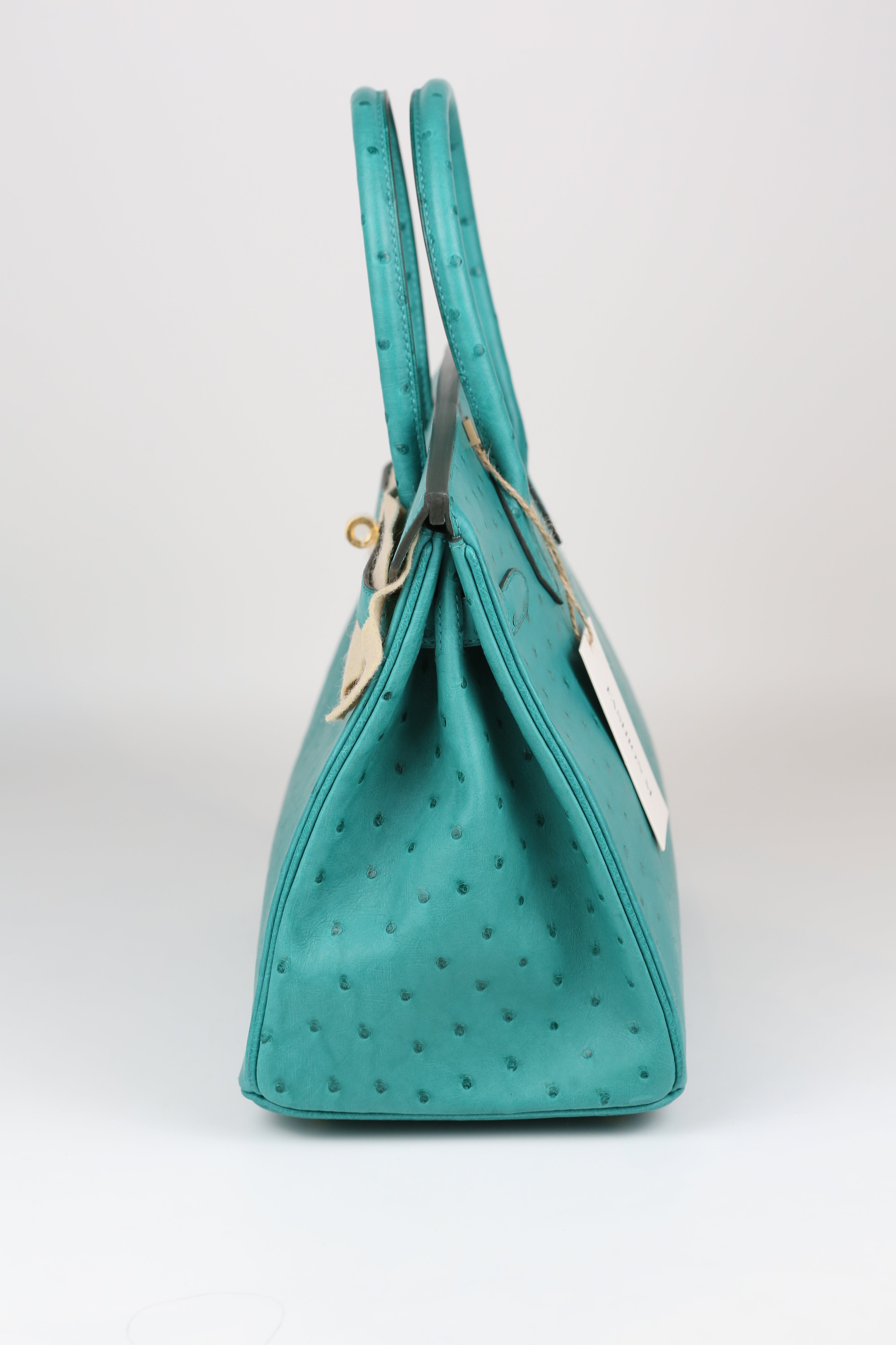 HERMÈS Birkin 30 Ostrich Vert Verone Gold