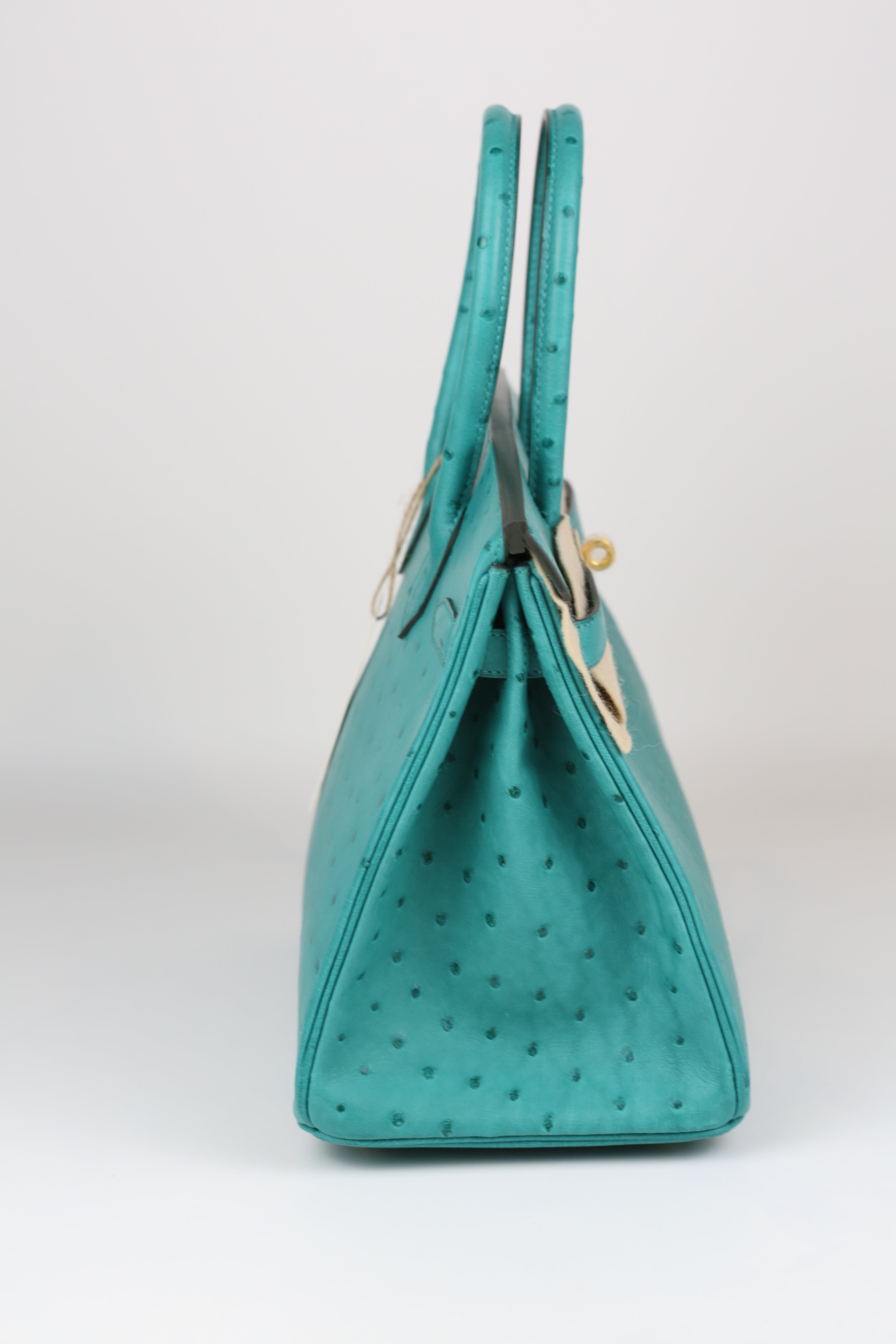 HERMÈS Birkin 30 Ostrich Vert Verone Gold
