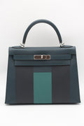 HERMÈS Kelly 28 Vert Cypress Silver