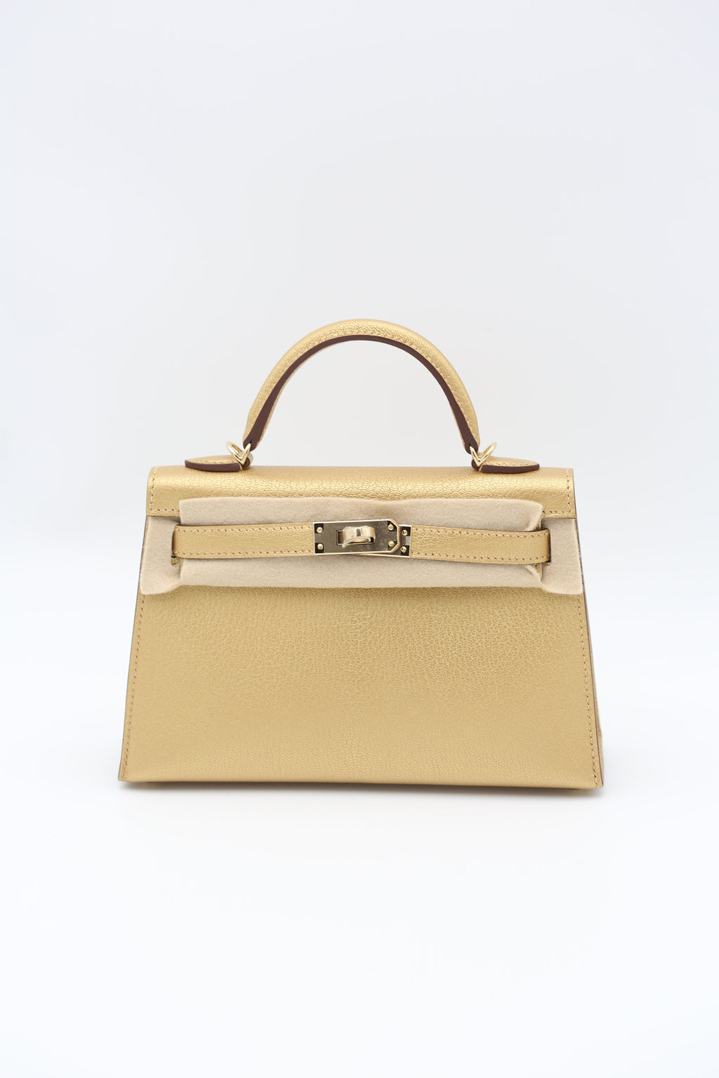 HERMÈS Mini Kelly 20 Chevre Metallic Gold with PBHW
