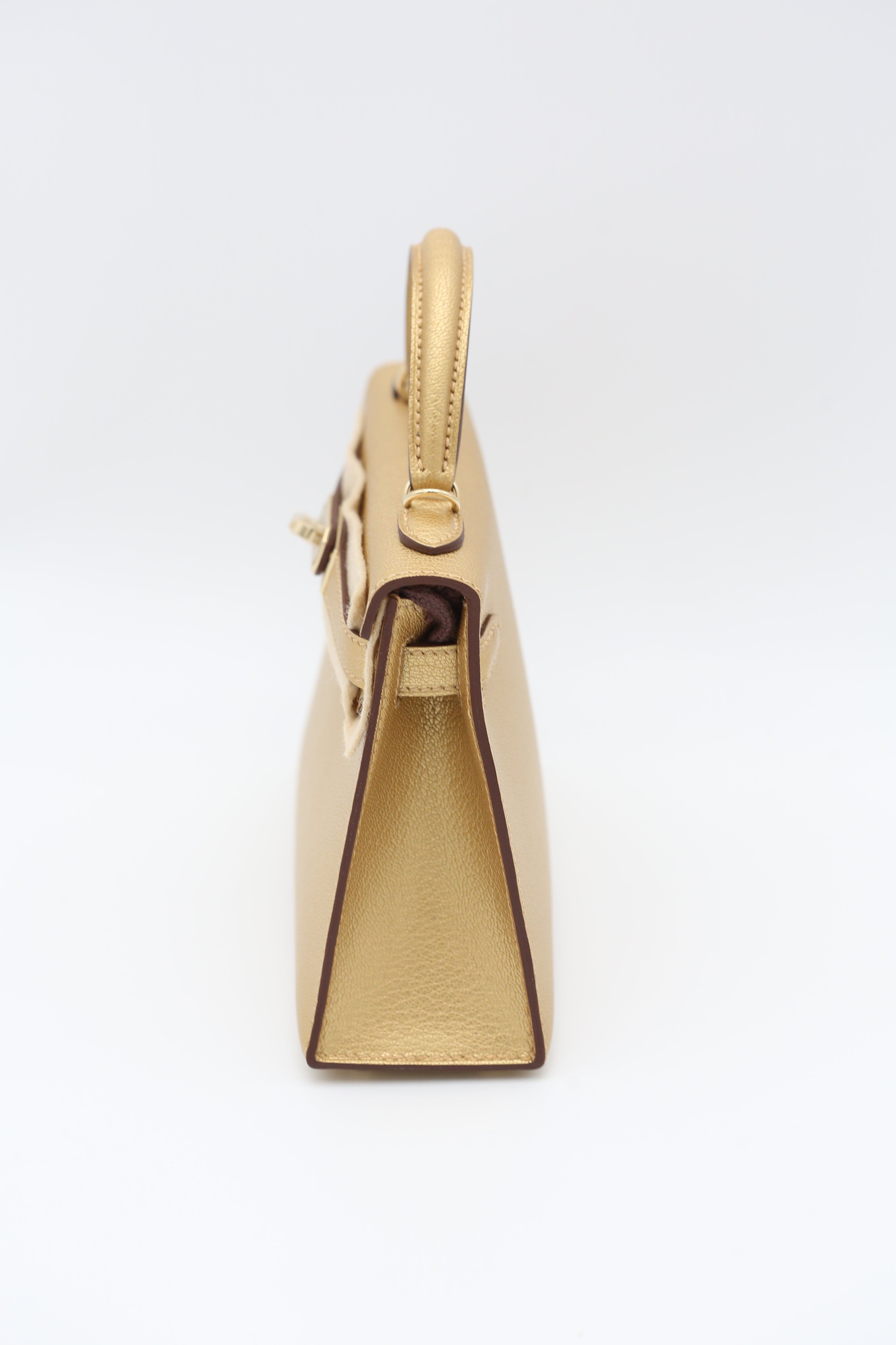 HERMÈS Mini Kelly 20 Chevre Metallic Gold with PBHW