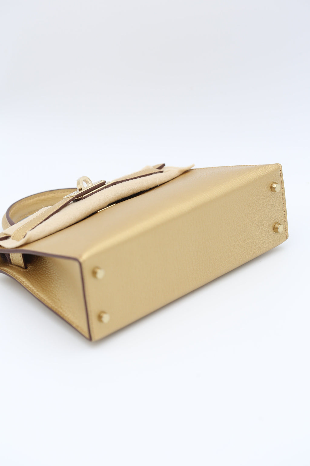 HERMÈS Mini Kelly 20 Chevre Metallic Gold with PBHW