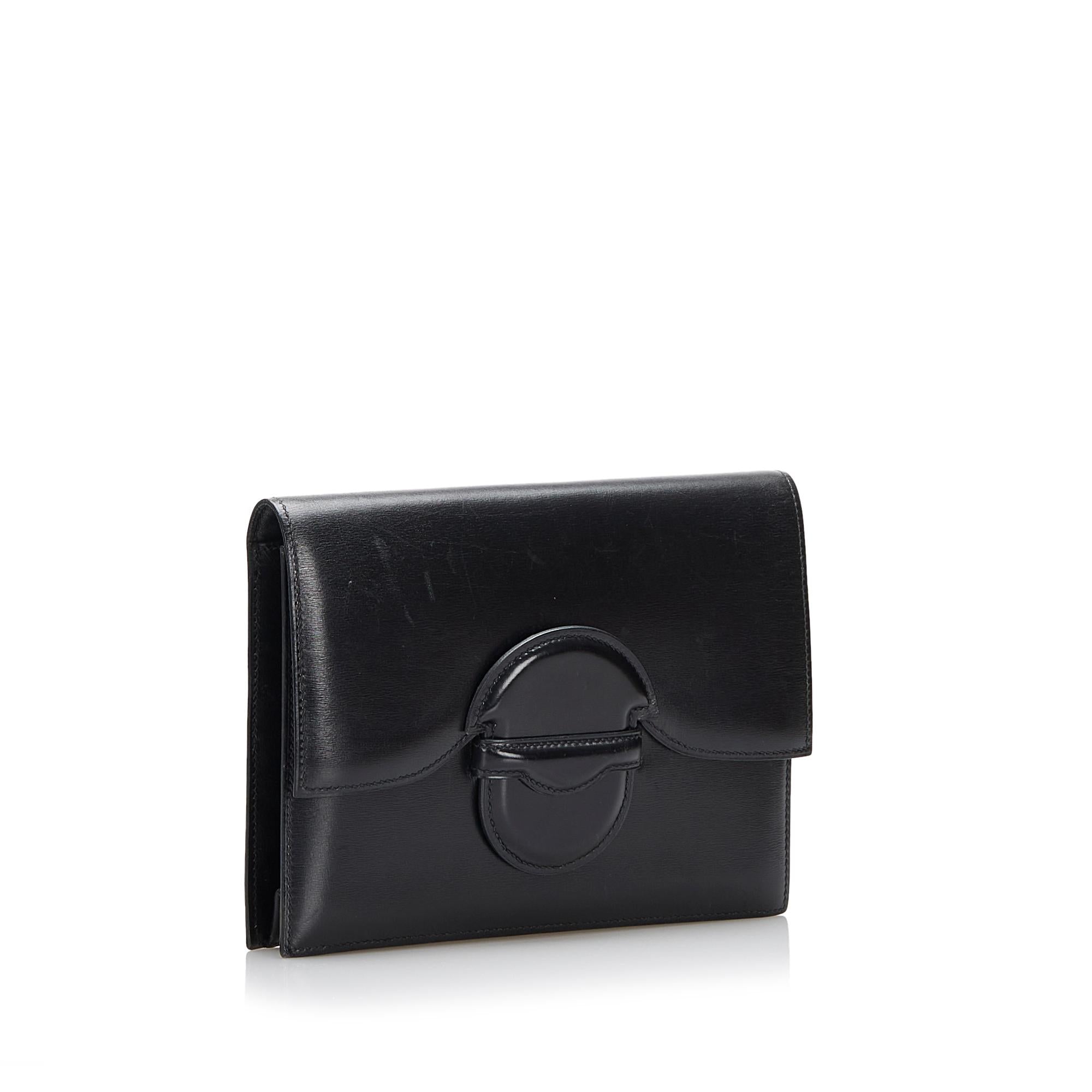 Hermes Box Calf Leather Clutch Bag (SHG-tVRJO2)