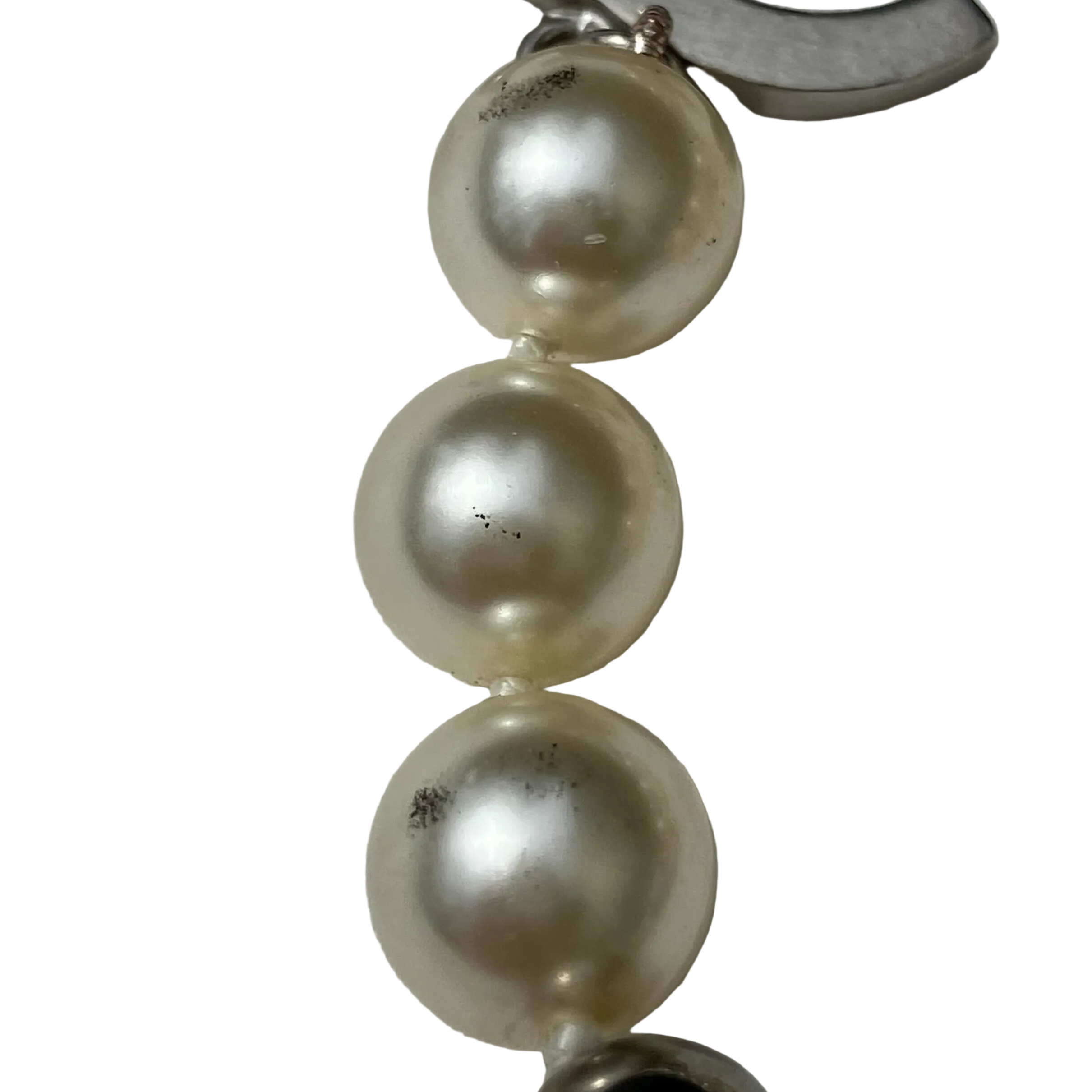 Chanel Chain Necklace Silver Costume Pearl B16S
