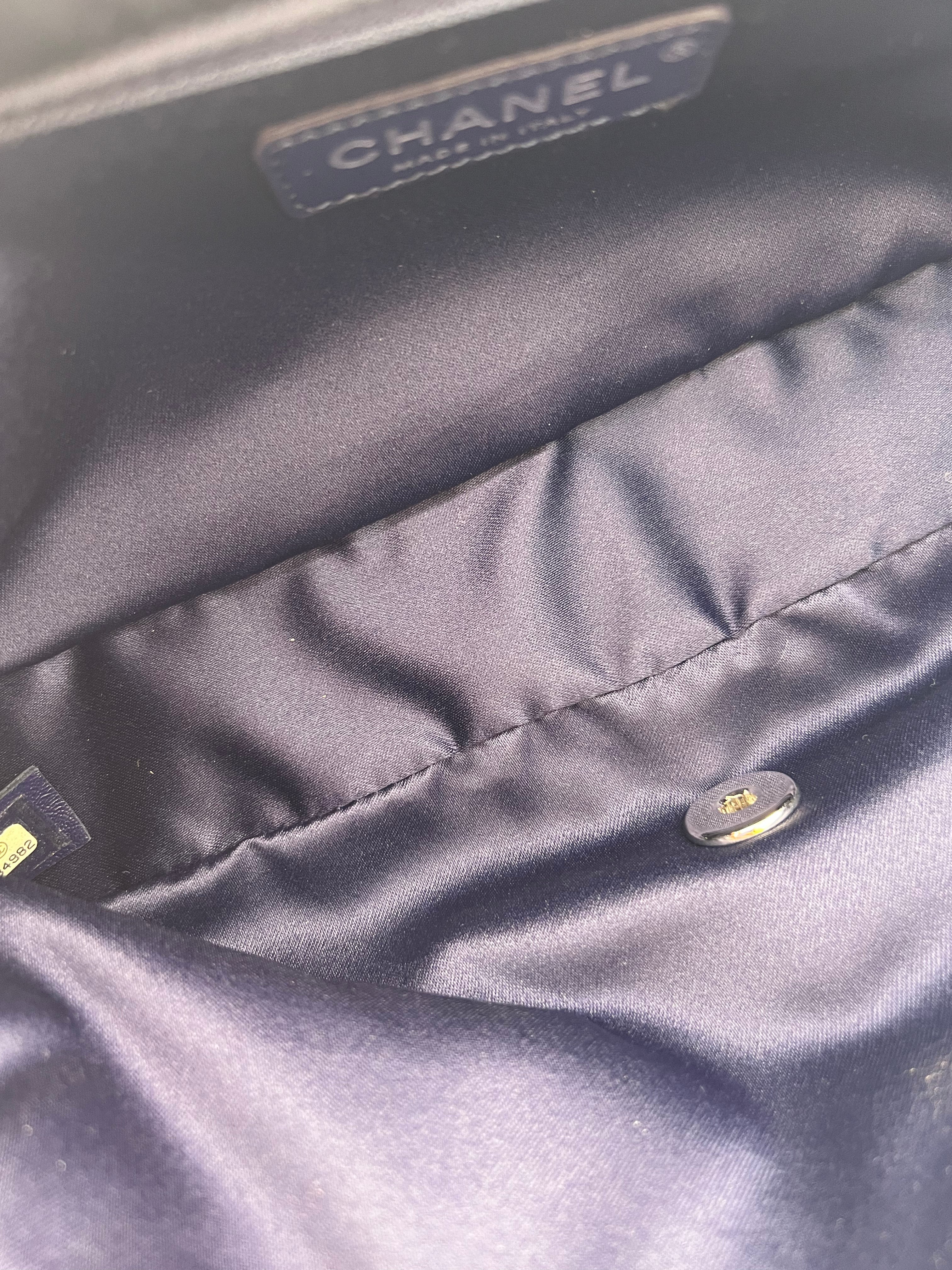 Chanel Navy Sequin Tweed and Nylon Astronaut Flap Bag with Silver Hardware