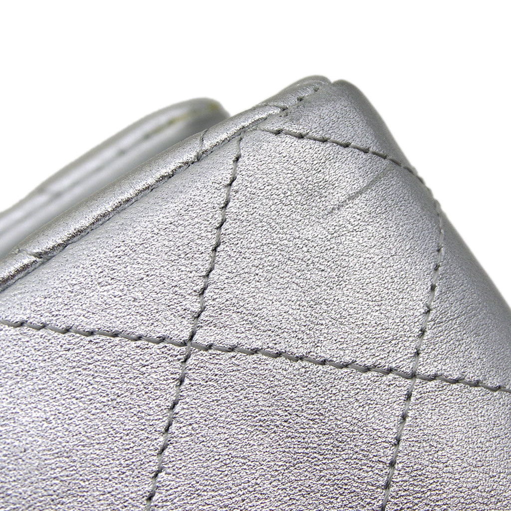 Chanel * 2010-2011 Silver Lambskin Medium Classic Double Flap Shoulder Bag
