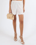 Chanel Spring 2023 White CC Logo and Camellia Embroidered Shorts with Lace Trims and Crystal CC Logo Detail Size FR 34 (UK 6)