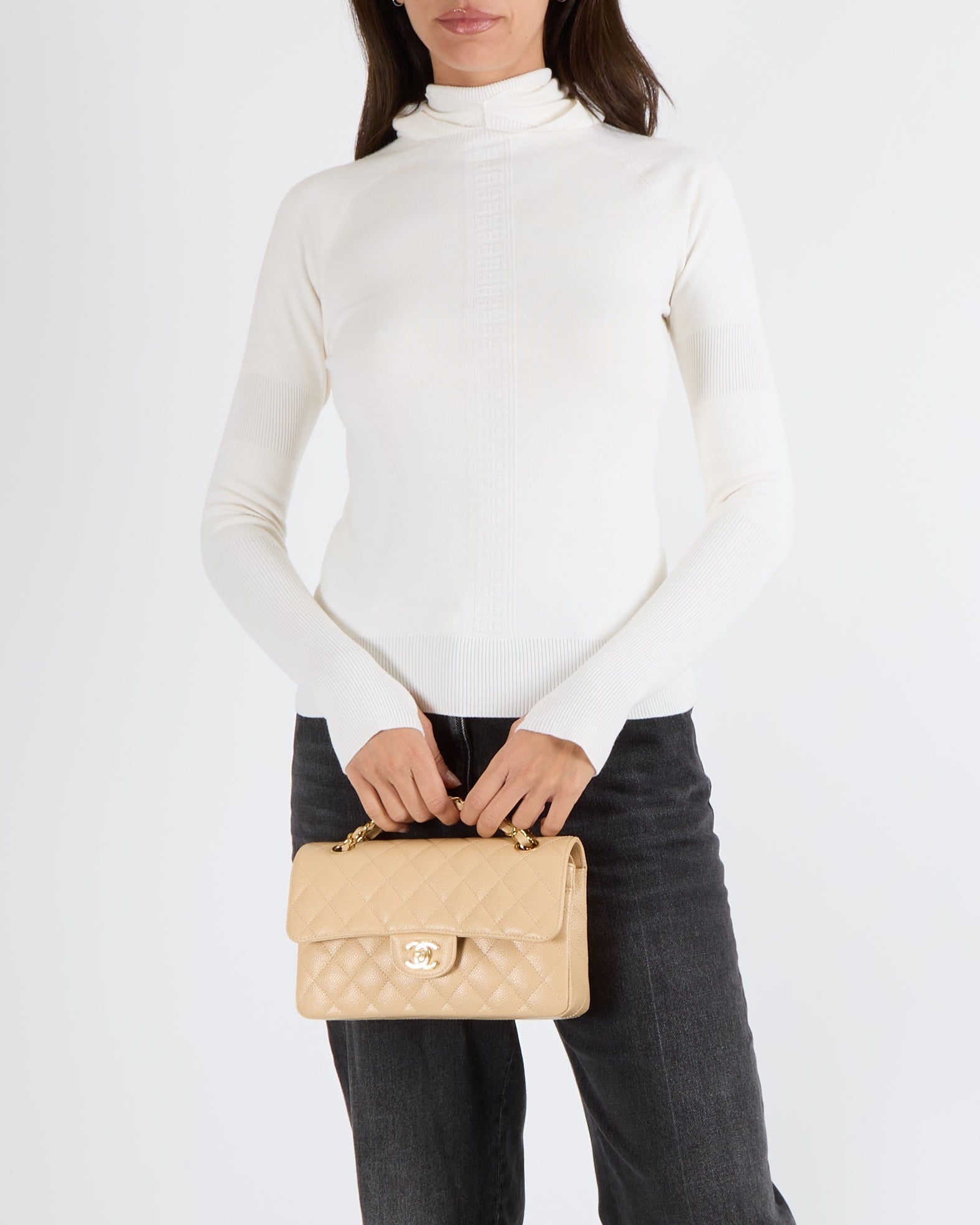 Chanel Cream Wool Hooded Jumper with Logo Embroideries and Silver CC Logo Button Detail Size FR 36 (UK 8)