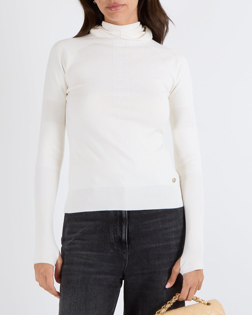 Chanel Cream Wool Hooded Jumper with Logo Embroideries and Silver CC Logo Button Detail Size FR 36 (UK 8)