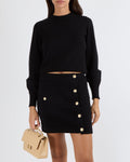 Chanel Black Cashmere Knit Mini Skirt with Textured Gold CC Logo Buttons Size FR 38 (UK 10)