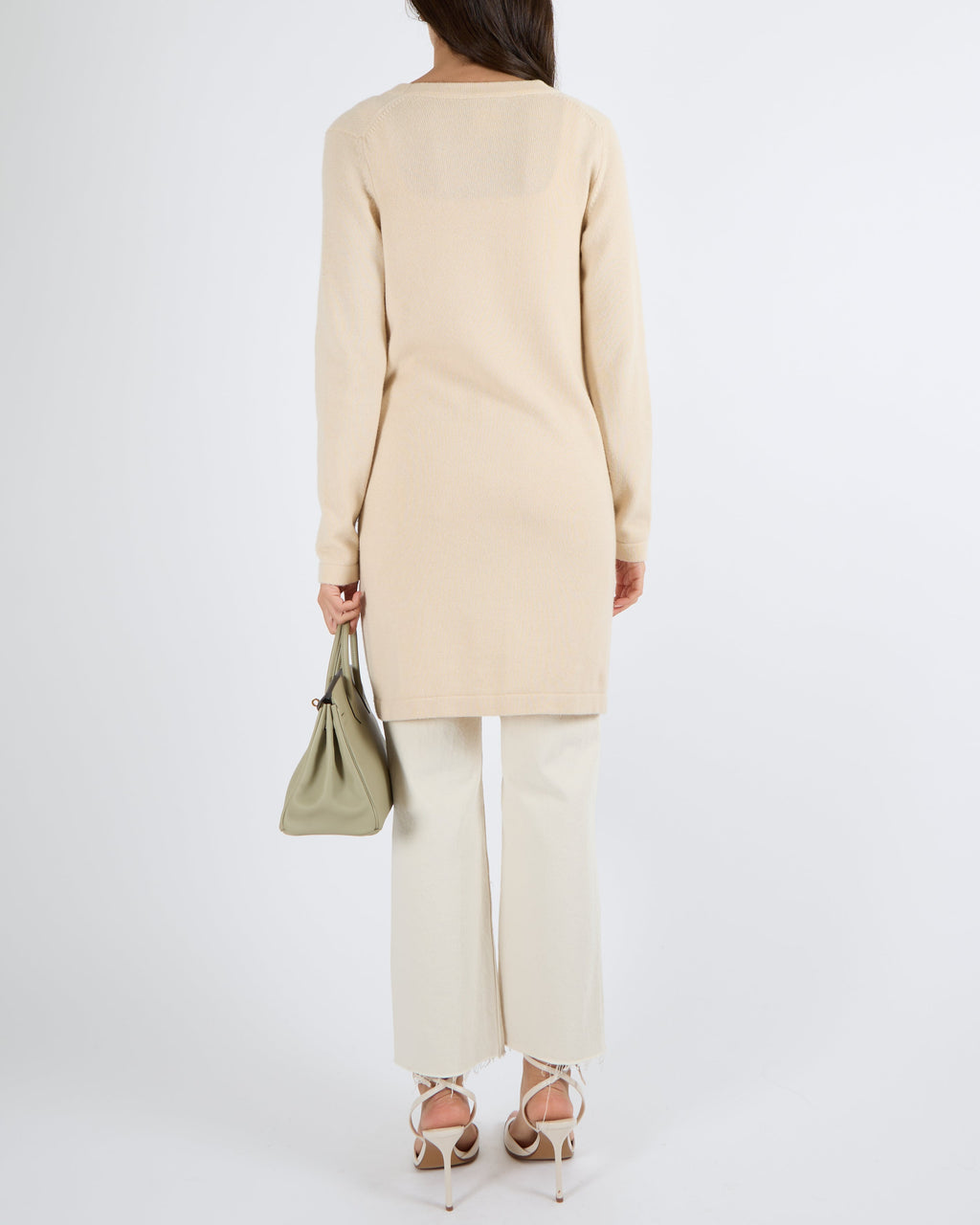 Chanel Beige Cashmere Long Cardigan with Silver CC Turnlock Buttons Size FR 40 (UK 12)
