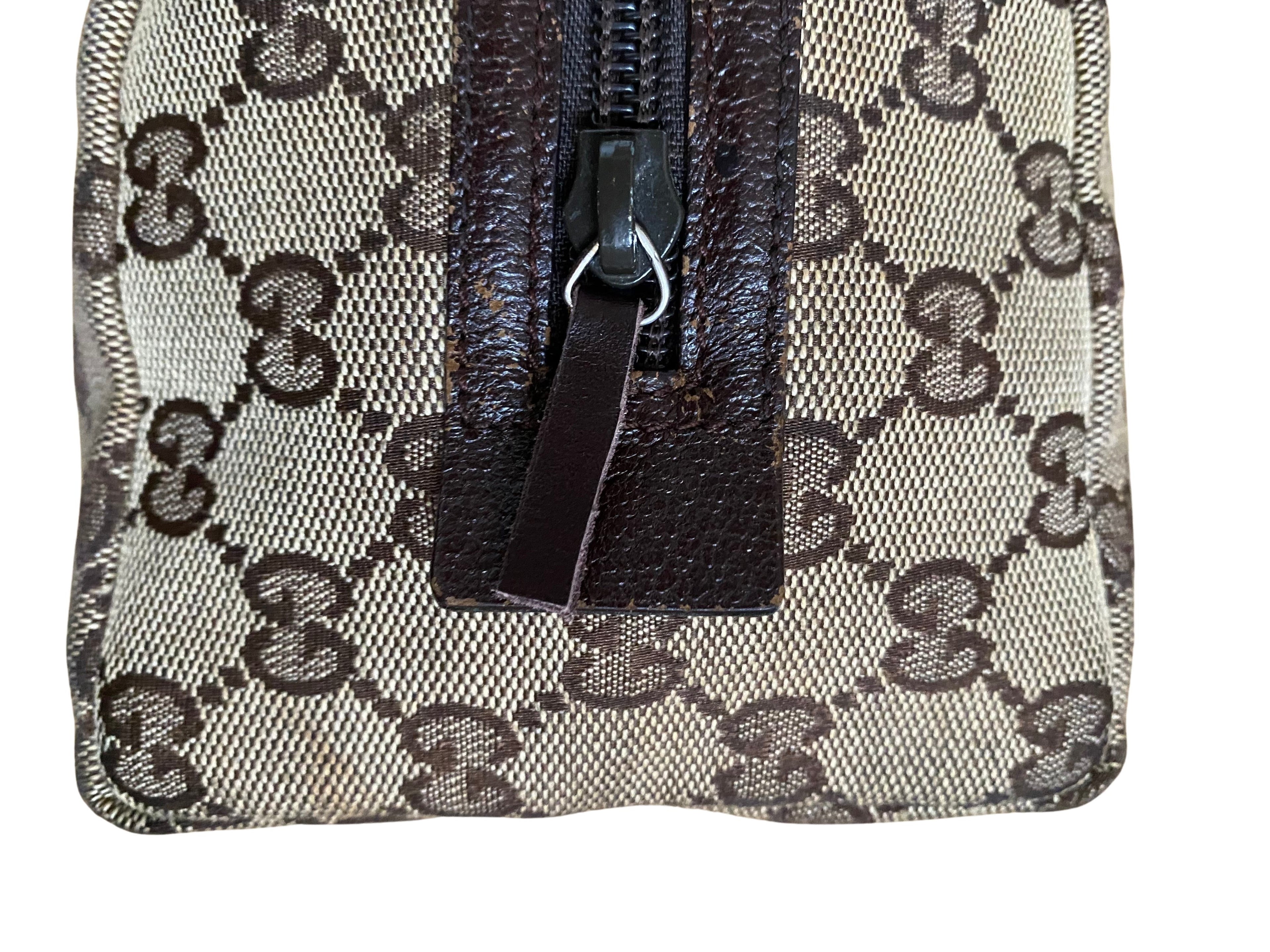 Gucci Beige & Dark Brown Jacquard & Leather Bag