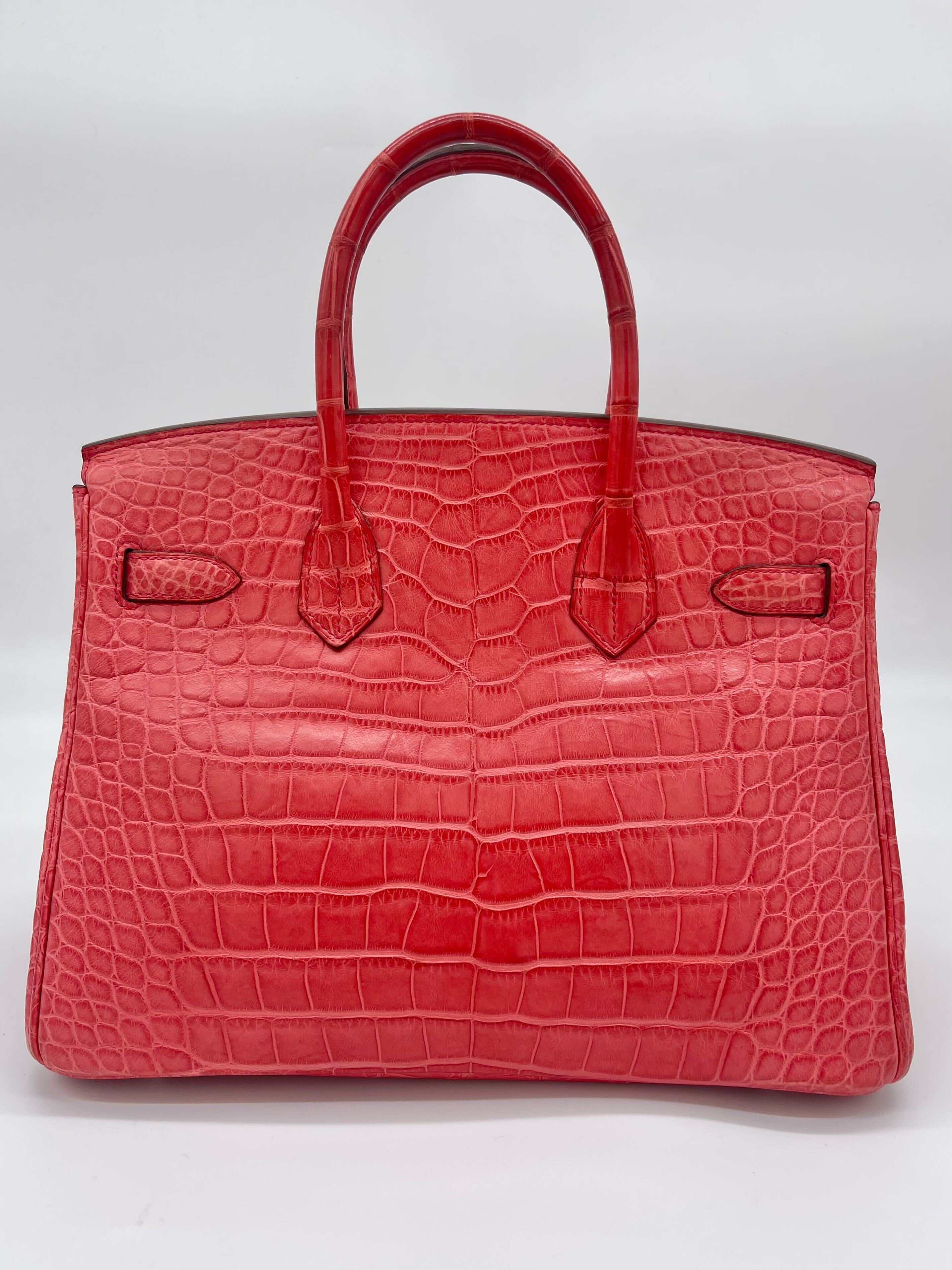 Hermes Birkin 30 Alligator Matte Bougainvillier Palladium Hardware