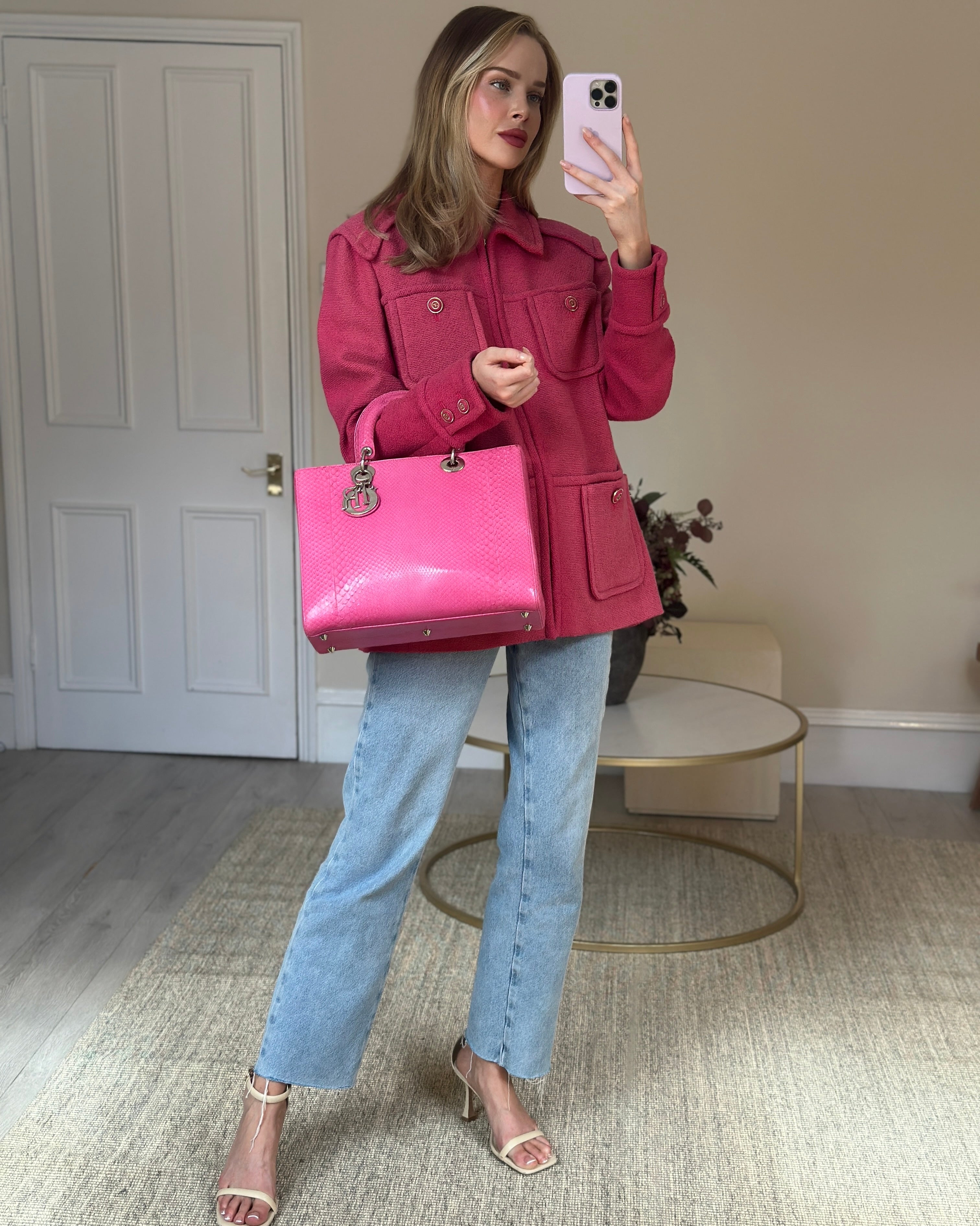 Christian Dior Large Pink Python Lady Dior Bag with Silver Hardware RRP £5600