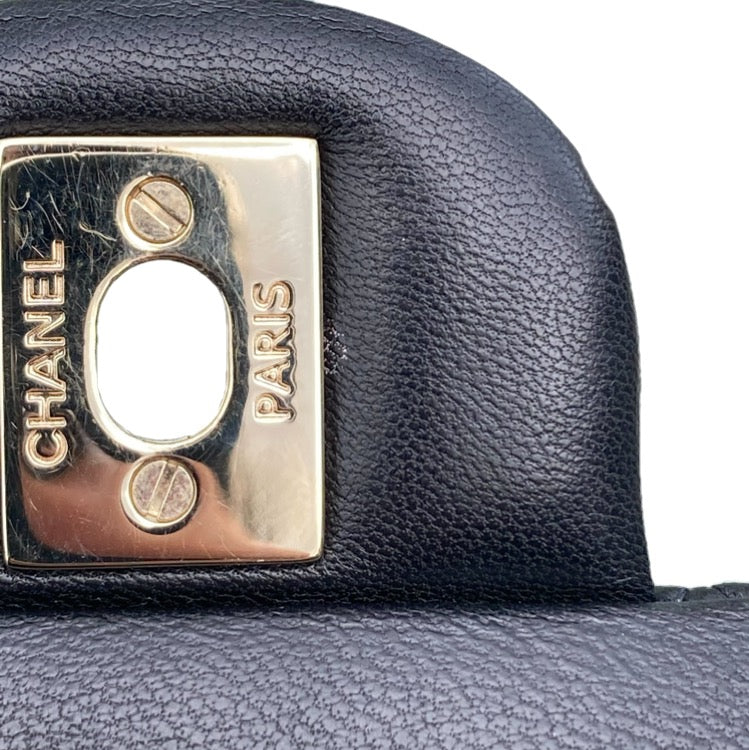 Chanel 2014 Black Lambskin Single Flap Shoulder Bag