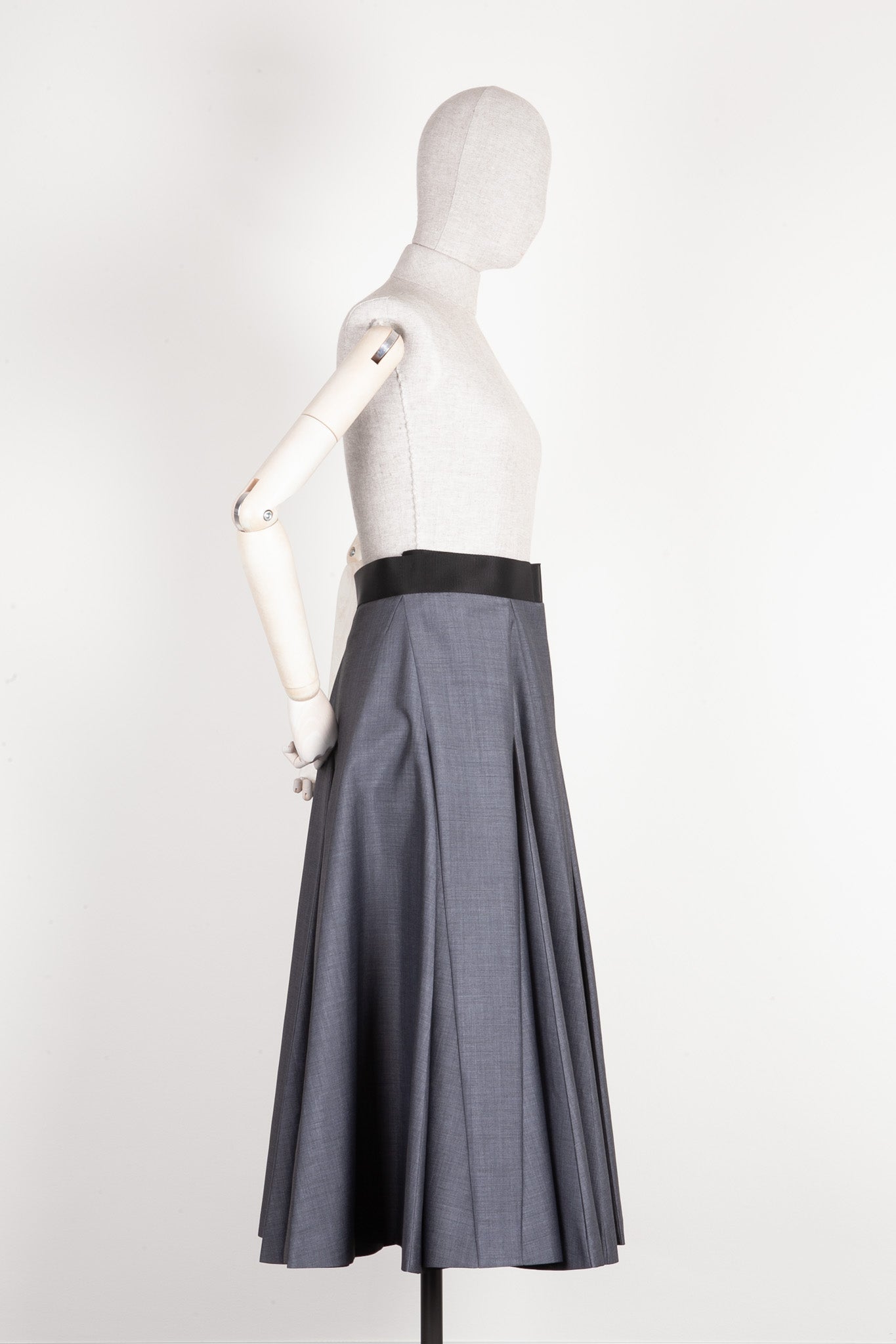 PRADA Pleated Belted Skirt Gray