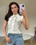 Gucci White Ruched Short Sleeve Blouse with Pearl GG Detailing IT 38 (UK 6)